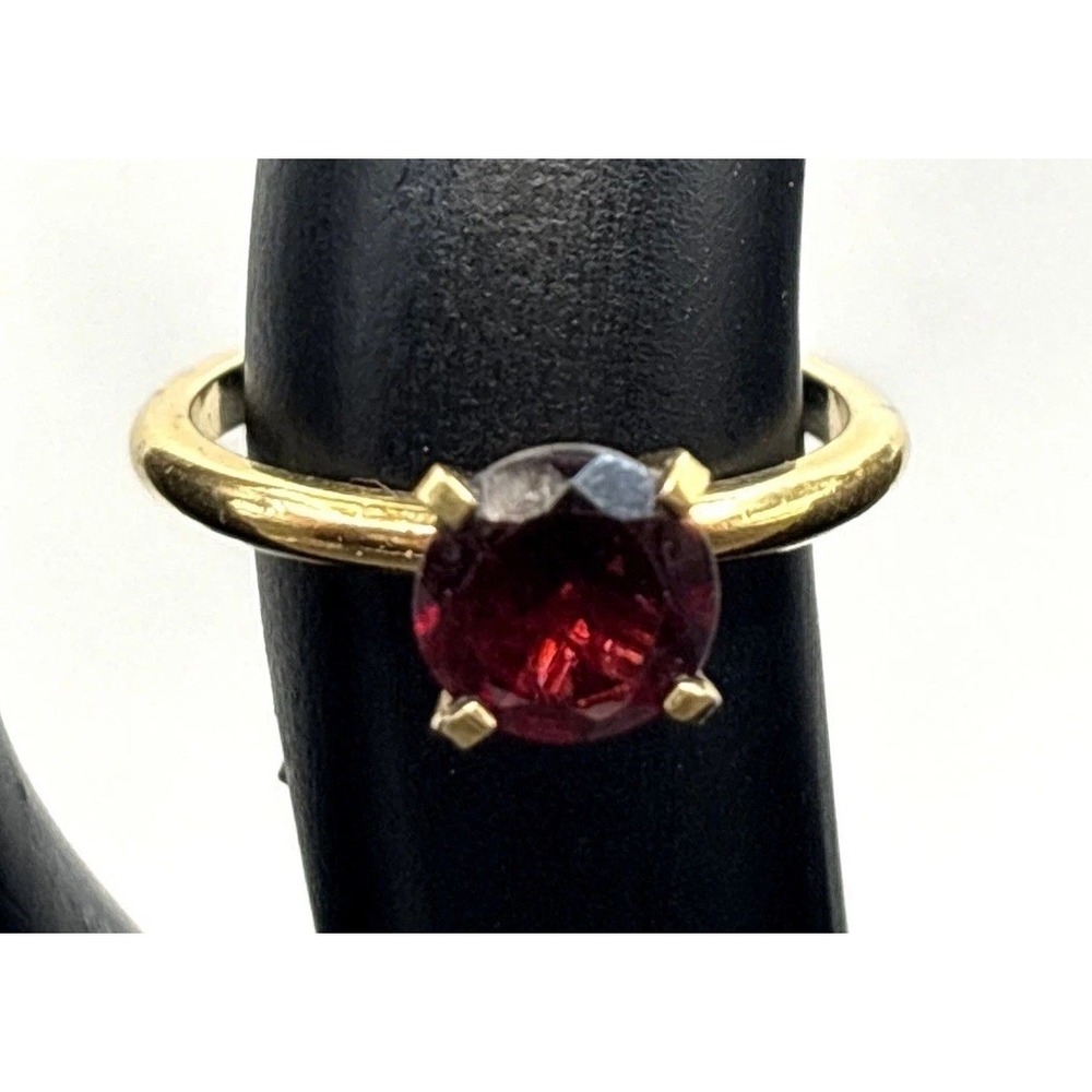 Vintage Vermeil Sterling Silver 925 Dark Red Garnet Solitaire Ring Size 6
